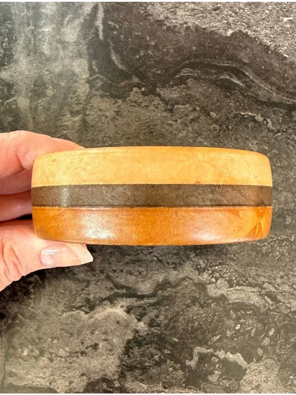 Wood Bangle Bracelet 275 Inch Organic Modern Two Tone Artisan Jewelry - Picture 8 of 12